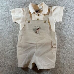 Goodlad Safari animals 18m khaki baby shortalls and undershirt Vintage‎